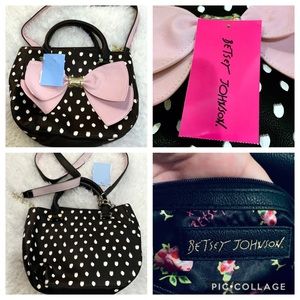 Sale!Betsey Johnson B&W 1/2 Moon Polka Dot Med. Satchel